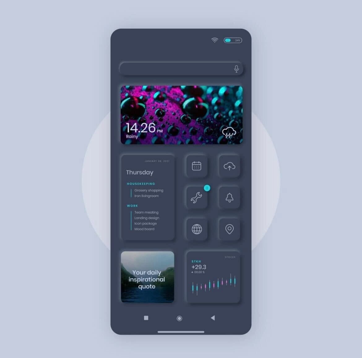 Elegantna mobilna aplikacija sa smooth animacijama i Material Design elementima