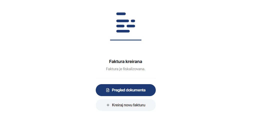 A success state saying the invoice was created and fiscalized