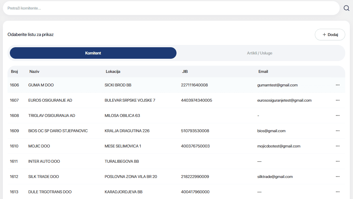 The client directory with tax IDs and emails